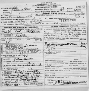Arthur Lewis Death Certificate
